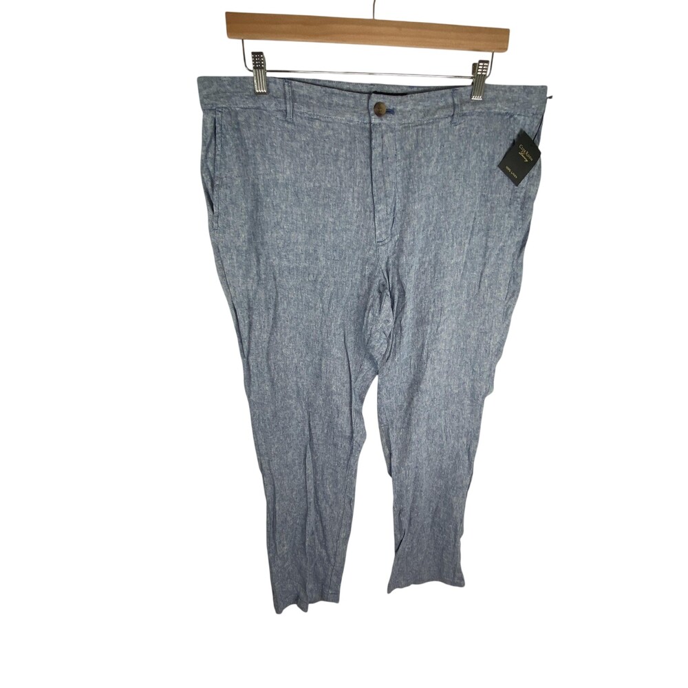 Club Room Luxury Linen Pants Mens FITS 41x33 Blue Chambray Chino Straight Leg